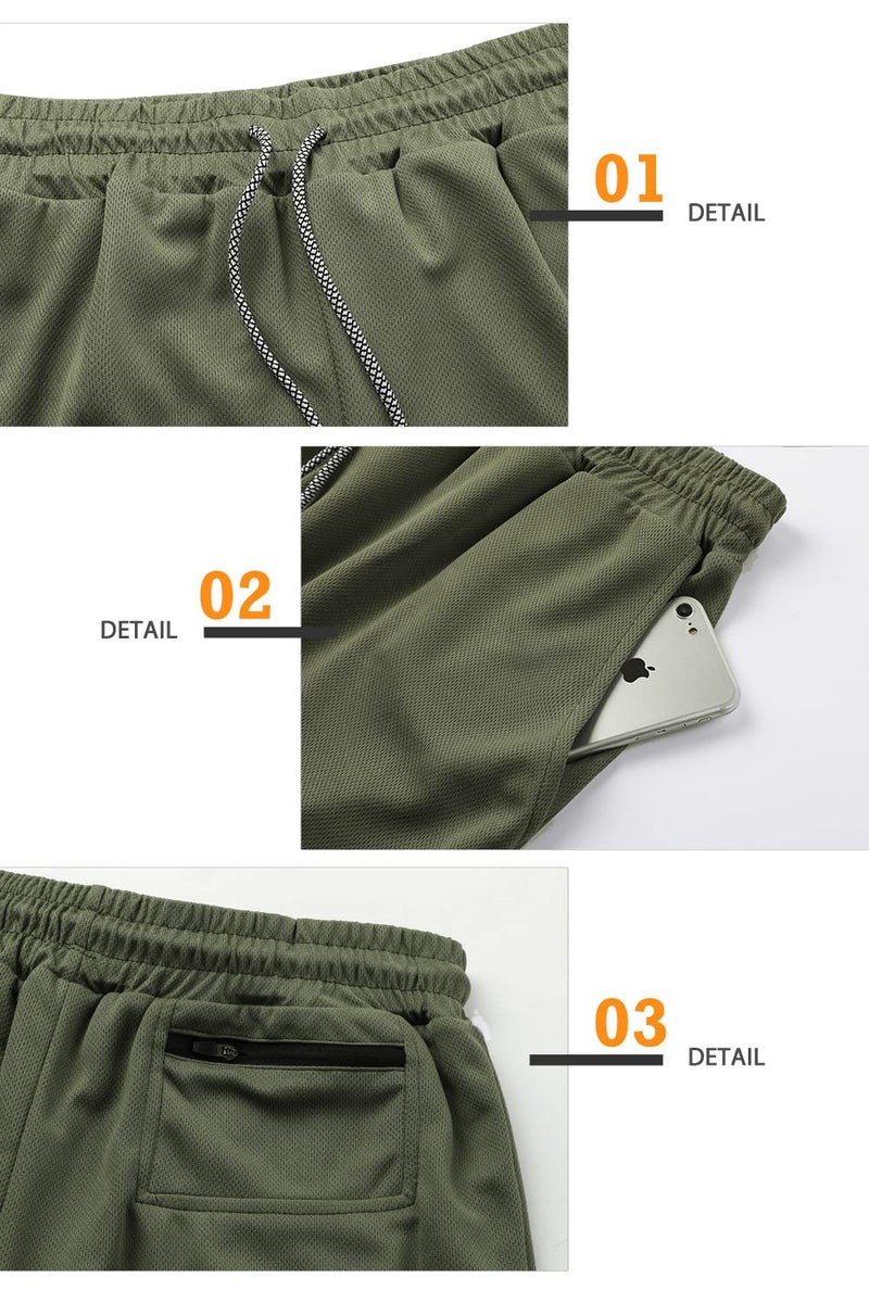 Surenow Men's Athletic Running Shorts Quick Dry Workout Shorts 2 in 1 Shorts 5" Gym Running Shorts for Men with Phone Pocket Green - Image 4